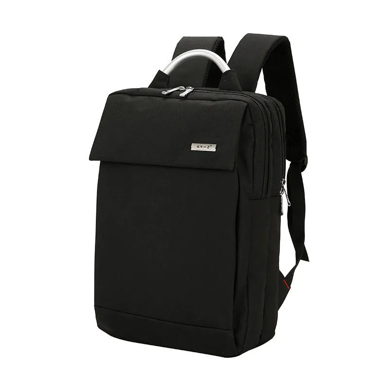 Double shoulder nylon laptop backpack for 15 inch notebook in black colour