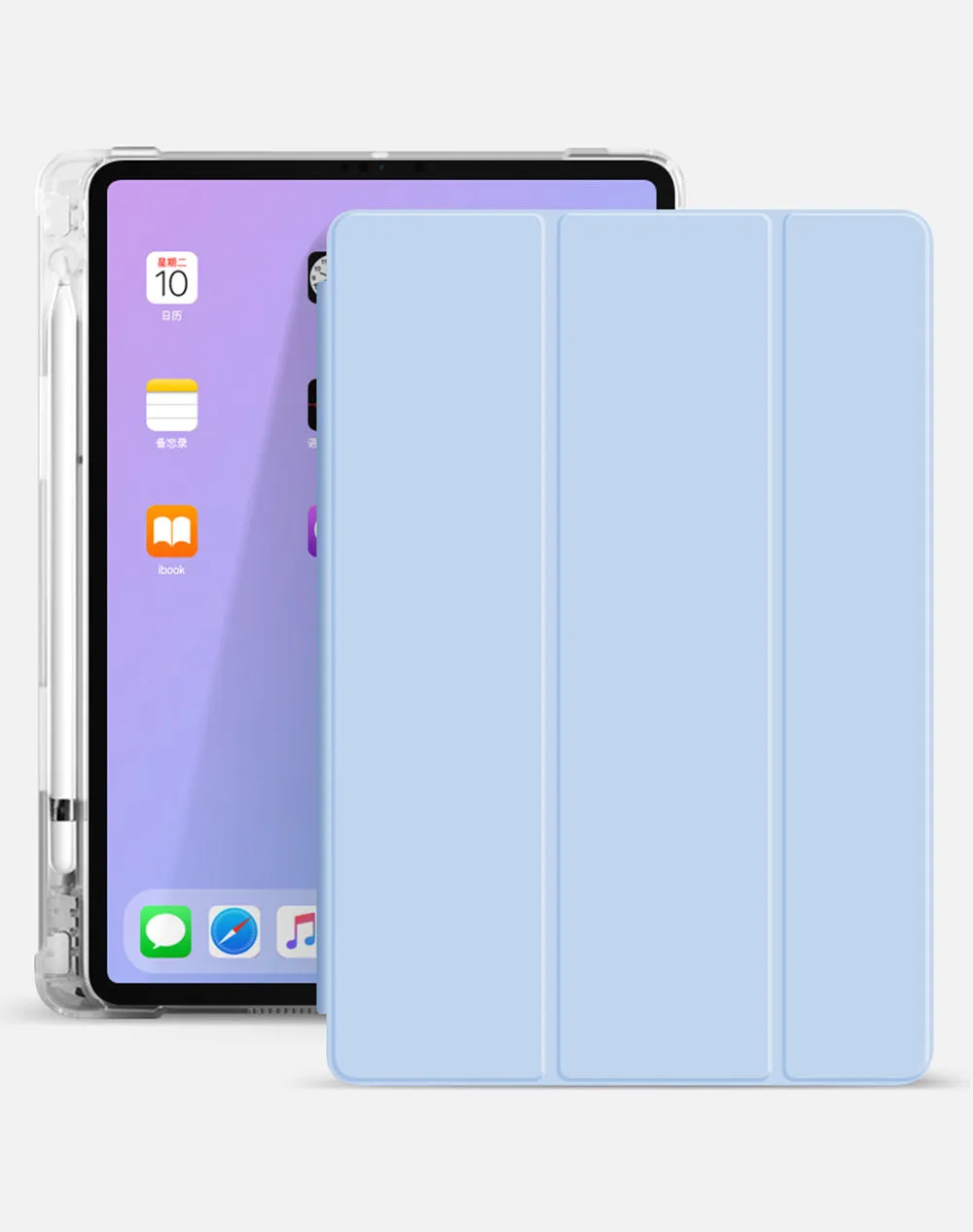 Multicolour imitation leather iPad protective case with integrated pencil holder and shockproof TPU shell