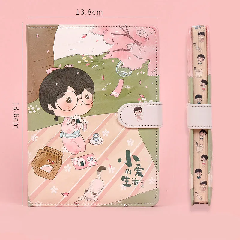 Fruit print notebook planner with magnetic buckle, imitation leather cover, kawaii illustration, A6 size 18.6x13.8cm