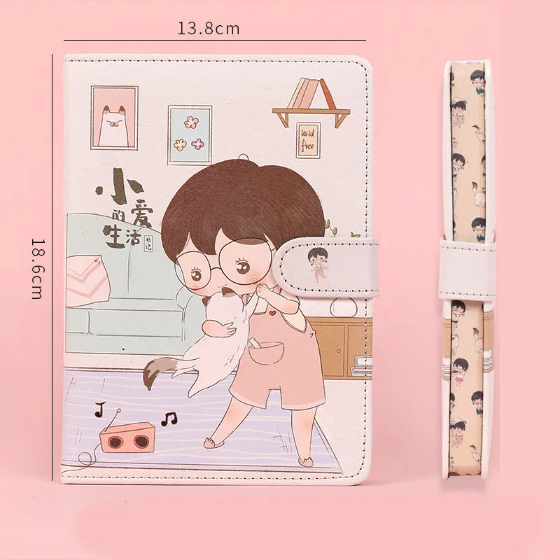 Fruit print notebook planner with magnetic buckle, imitation leather cover, kawaii illustration, A6 size 18.6x13.8cm