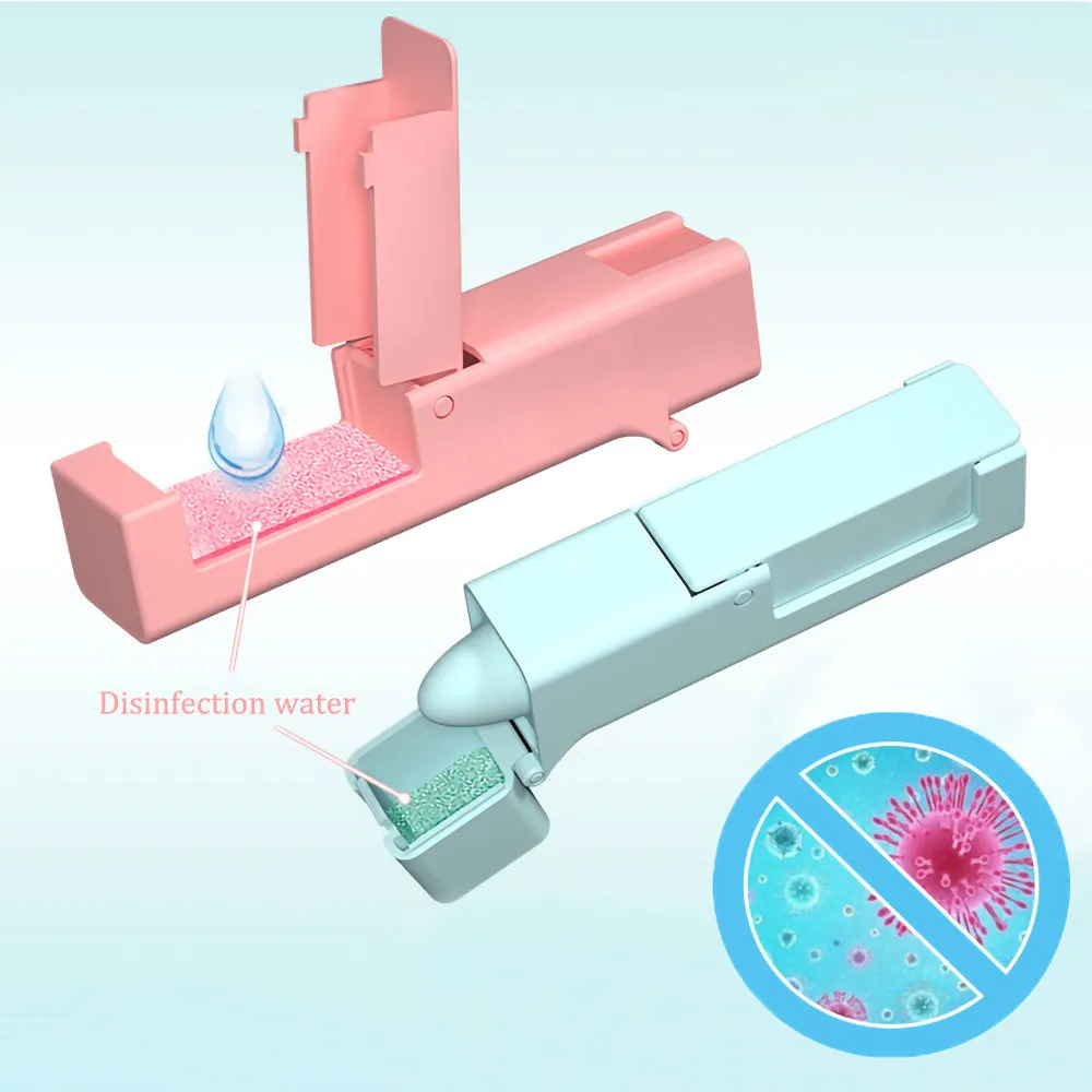 Plastic door opening tool for avoiding contact with public surfaces, 11.5cm long, blue and pink colours