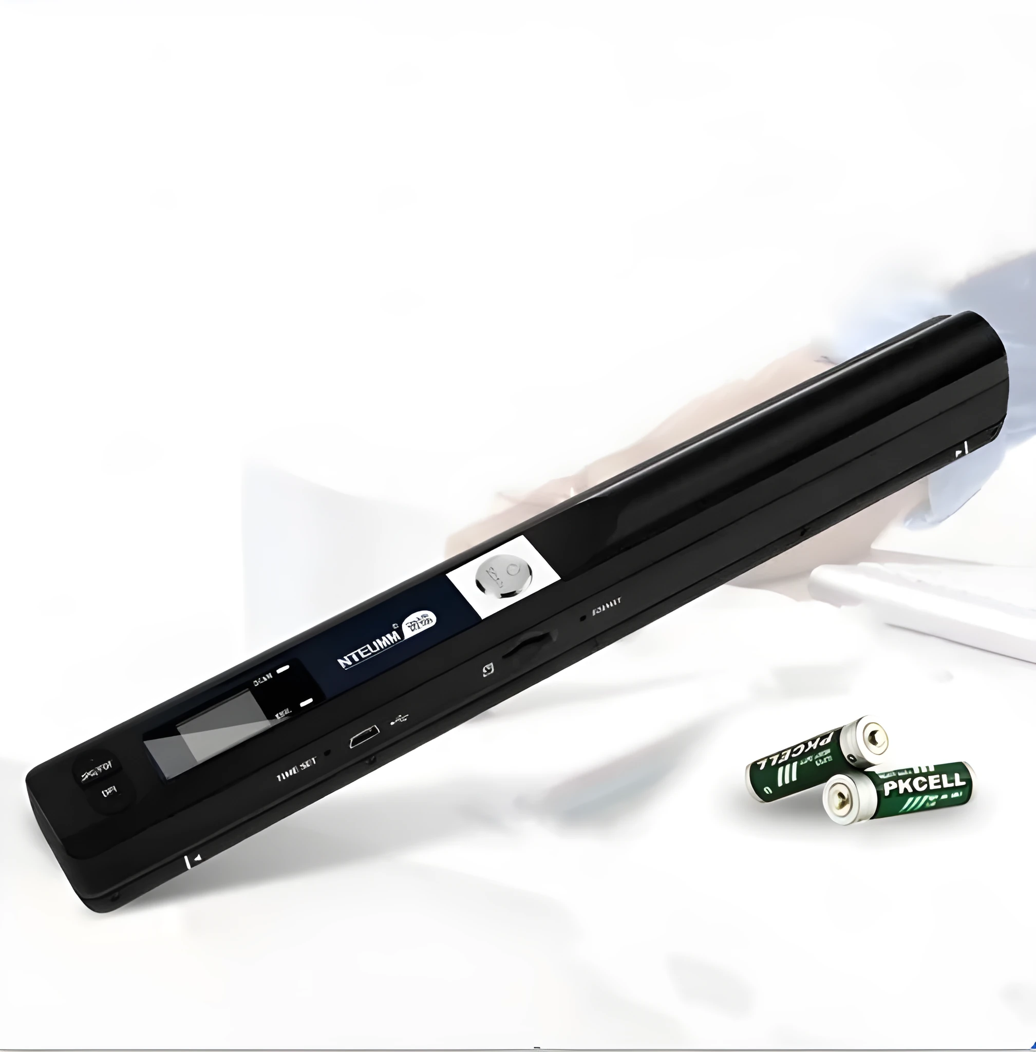 A4 portable document scanner with USB cable, 900DPI resolution, and slim black casing