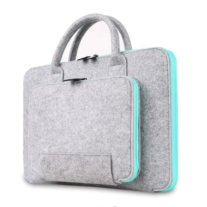 Fashion felt laptop bag multicolor handheld for 14-inch laptops, dark blue with pink zipper