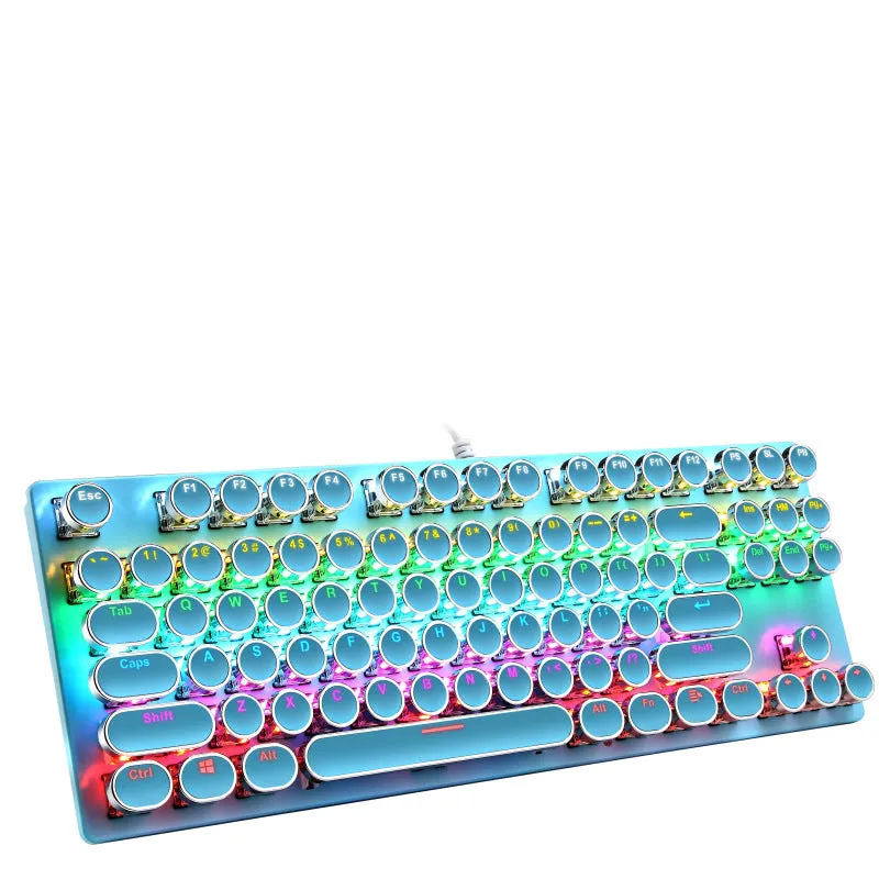 Wired 87-key electroplating punk real mechanical blue axis gaming keyboard with luminous backlight in white colour