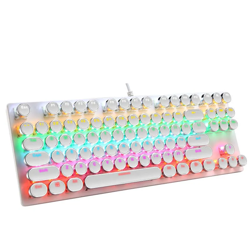 Wired 87-key electroplating punk real mechanical blue axis gaming keyboard with luminous backlight in white colour