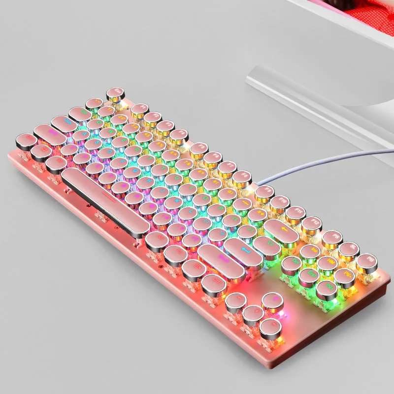 Wired 87-key electroplating punk real mechanical blue axis gaming keyboard with luminous backlight in white colour