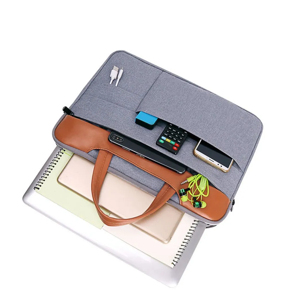 Grey nylon official document liner laptop bag for 15-inch devices with zip closure
