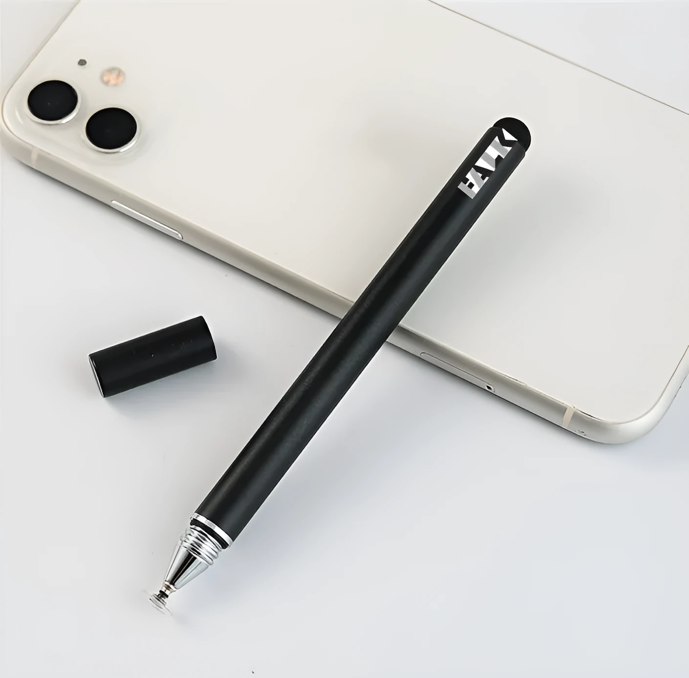 Black aluminium disc pen 124.2mm with copper parts for touch screen and writing
