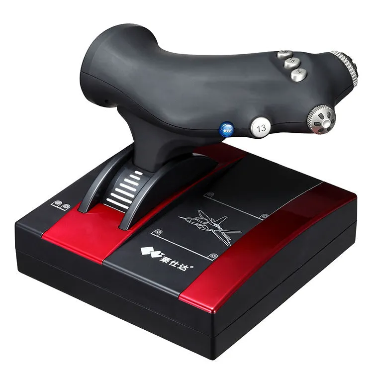 Red USB flight simulation controller joystick with ABS construction for computer gaming