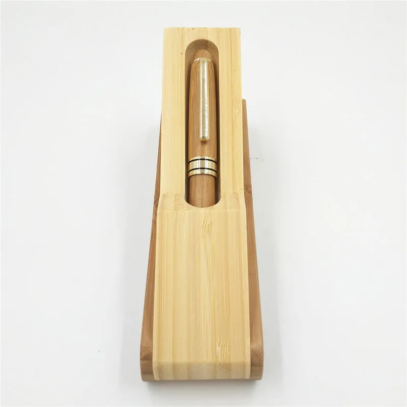 Bamboo signature pen set with ballpoint pen and pen case in true colour