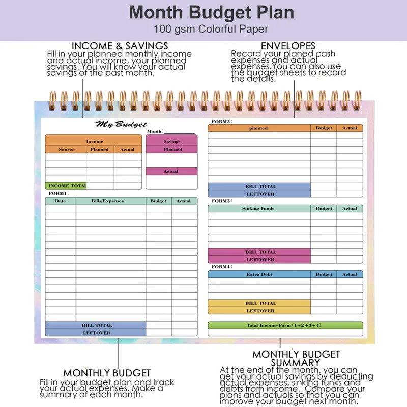 B5 budget tally notebook with spiral binding for income expenditure tracking