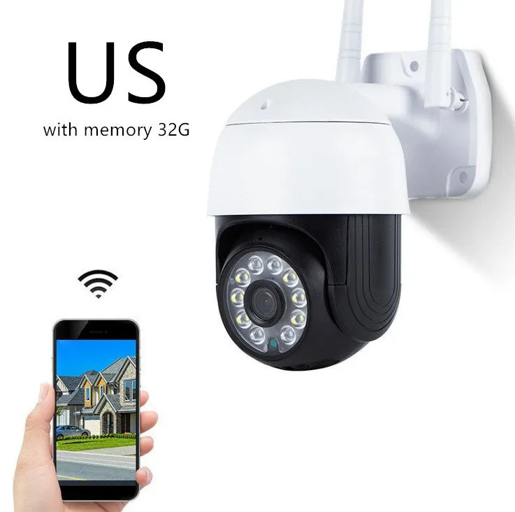 Wireless outdoor night vision wide-angle dome network camera with 2MP 1080p resolution and ABS housing