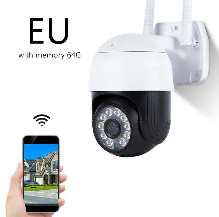 Wireless outdoor night vision wide-angle dome network camera with 2MP 1080p resolution and ABS housing