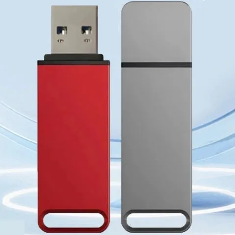 Customisable metal USB flash drive in black, red, or silver with large storage capacity options
