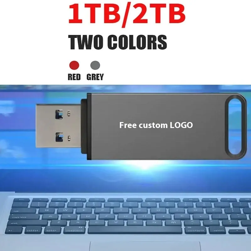 Customisable metal USB flash drive in black, red, or silver with large storage capacity options