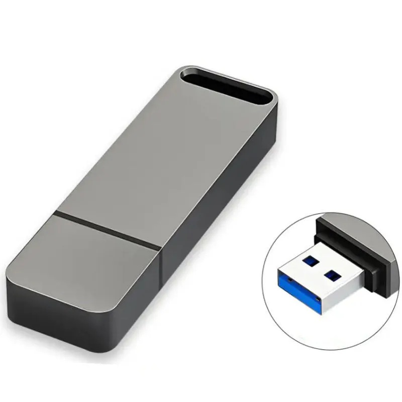 Customisable metal USB flash drive in black, red, or silver with large storage capacity options