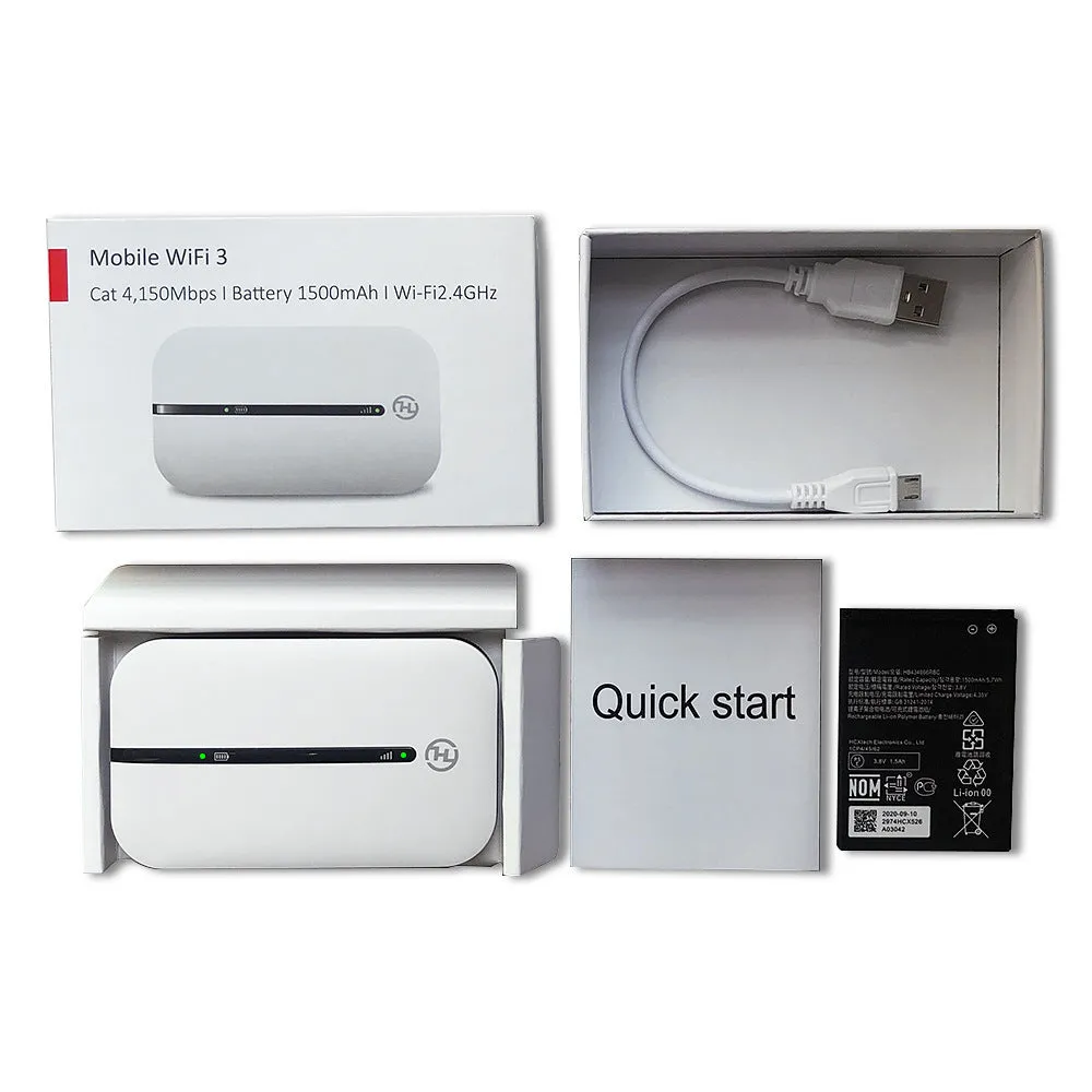 Unlocked 150Mbps Wi-Fi 4G router with lithium battery in black plastic casing