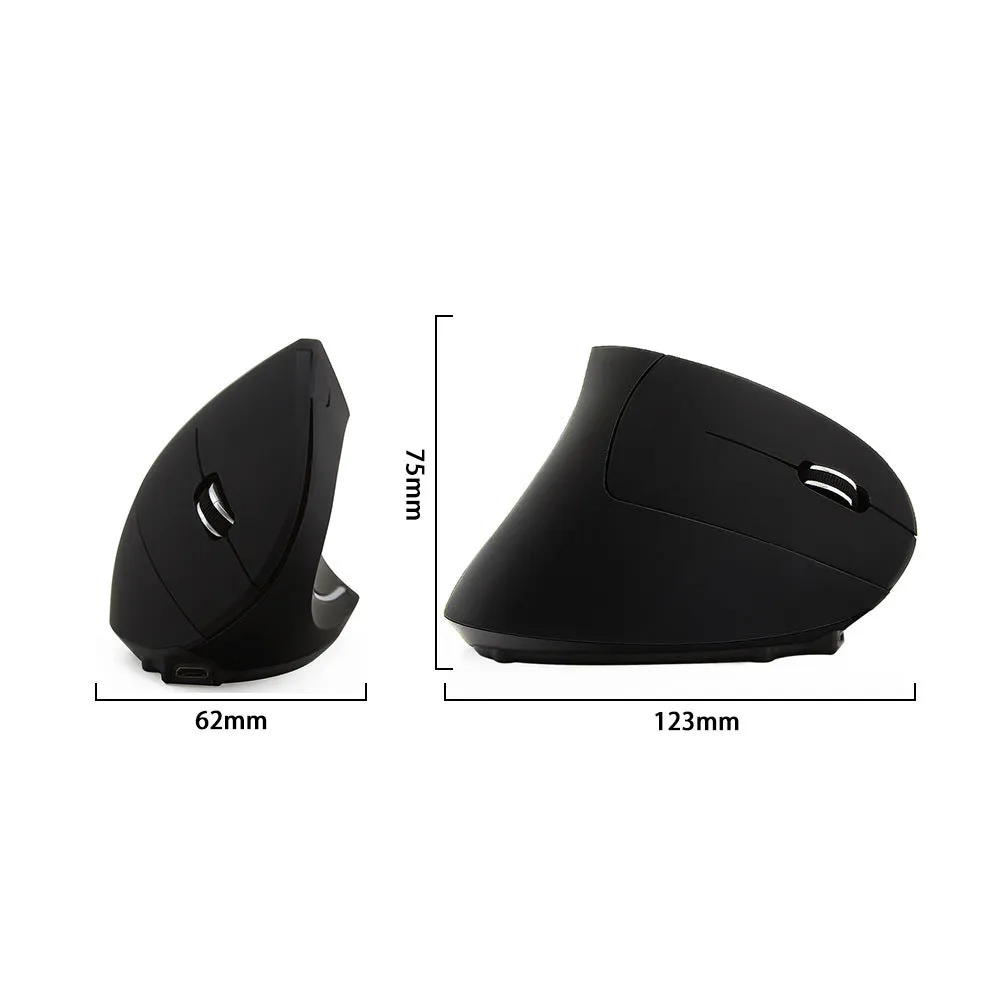 Wired black optical mouse with ergonomic handheld shape, six buttons, four-way scroll wheel, and USB cable on a desk