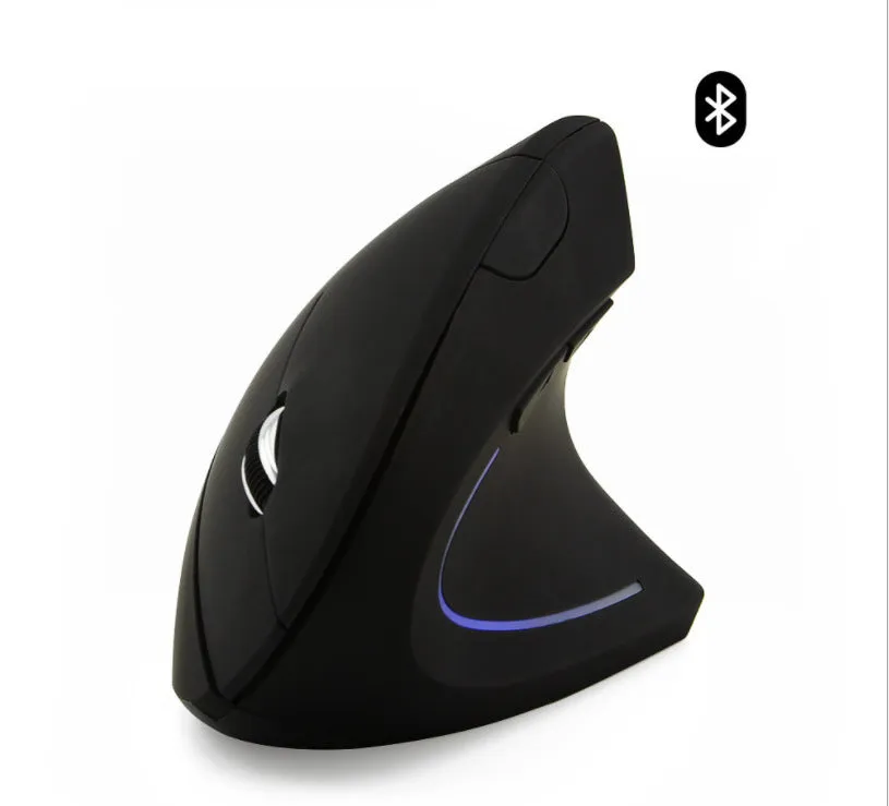 Wired black optical mouse with ergonomic handheld shape, six buttons, four-way scroll wheel, and USB cable on a desk