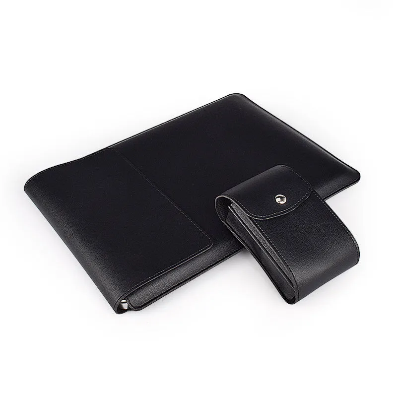 Imitation leather clamshell laptop sleeve for 13.3 and 15.6 inch notebooks in black blue coffee and green