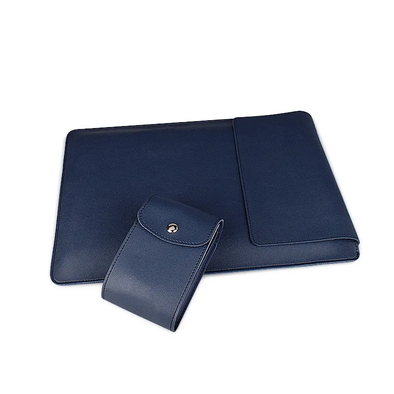 Imitation leather clamshell laptop sleeve for 13.3 and 15.6 inch notebooks in black blue coffee and green