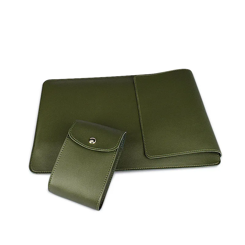 Imitation leather clamshell laptop sleeve for 13.3 and 15.6 inch notebooks in black blue coffee and green