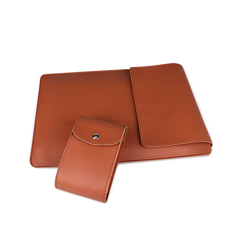 Imitation leather clamshell laptop sleeve for 13.3 and 15.6 inch notebooks in black blue coffee and green
