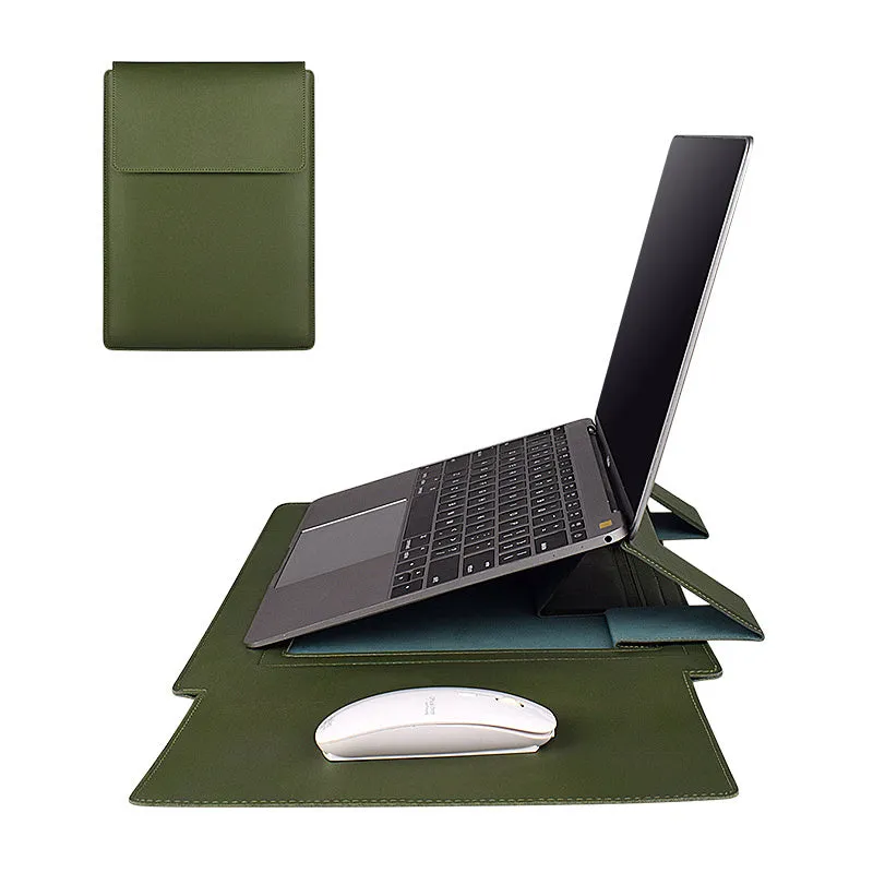 Imitation leather clamshell laptop sleeve for 13.3 and 15.6 inch notebooks in black blue coffee and green