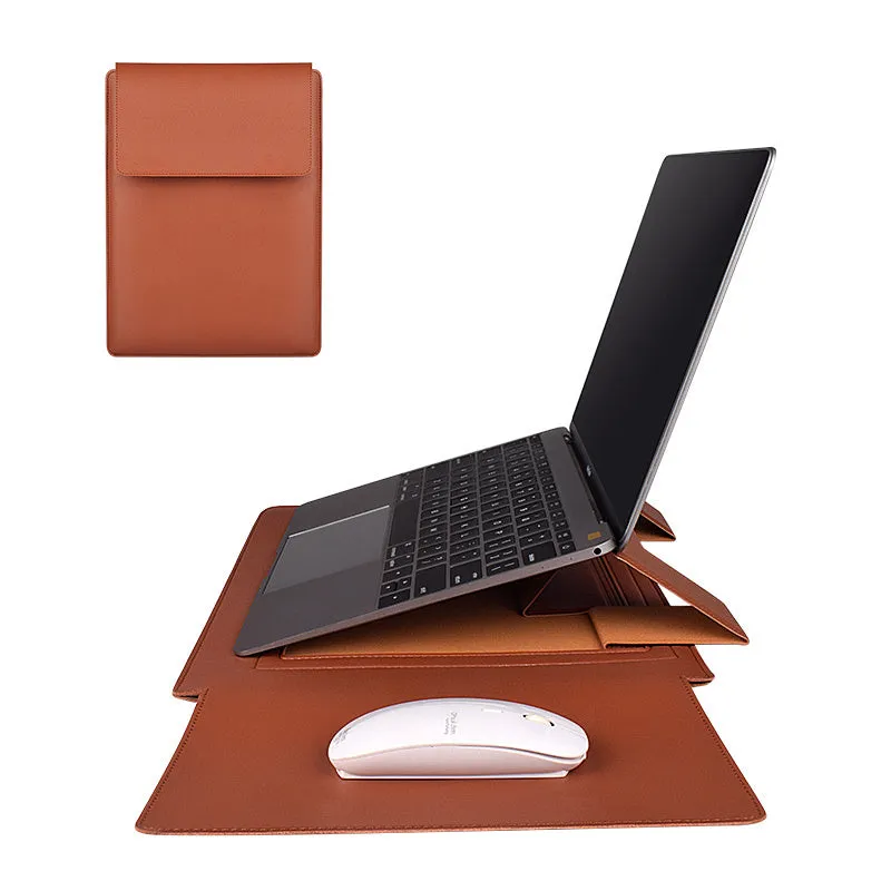 Imitation leather clamshell laptop sleeve for 13.3 and 15.6 inch notebooks in black blue coffee and green