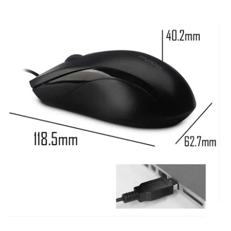 Black wired USB optical mouse with 1000dpi sensor, ergonomic shape, and 1.5-metre cable for desktop computers