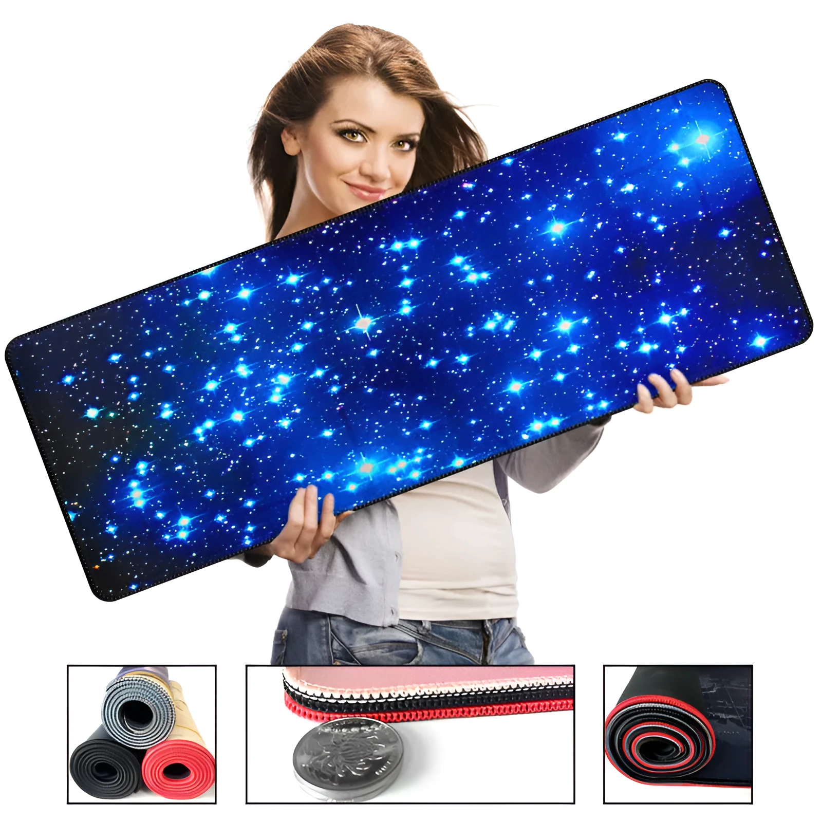Blue star mouse pad with high-density fabric surface and anti-skid natural rubber base