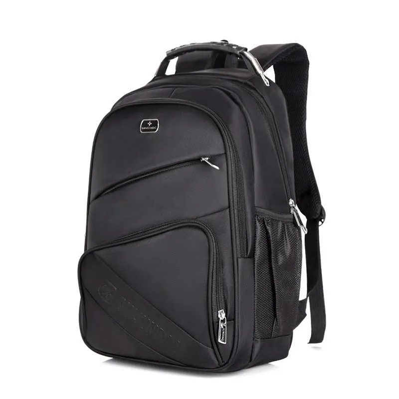 Large men's travel backpack in black with USB port and anti-theft zipper