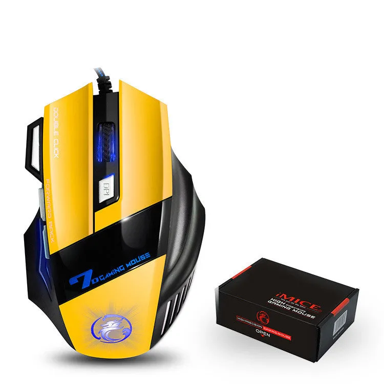 RGB breathing light wired gaming mouse with seven buttons and four-way scroll wheel