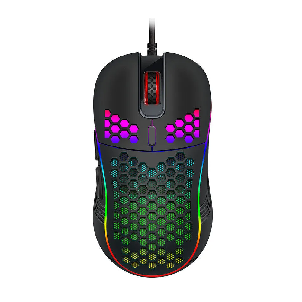 RGB breathing light wired gaming mouse with seven buttons and four-way scroll wheel