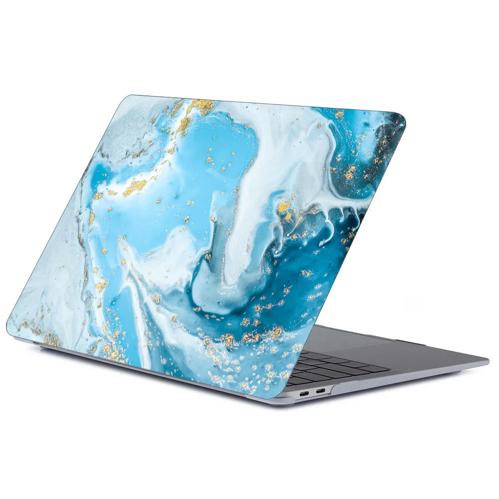 Marbled frosted notebook protective case for Apple MacBook, blue gold colour, with German PC material and high-definition print