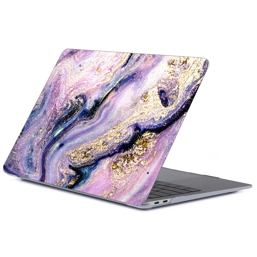 Marbled frosted notebook protective case for Apple MacBook, blue gold colour, with German PC material and high-definition print