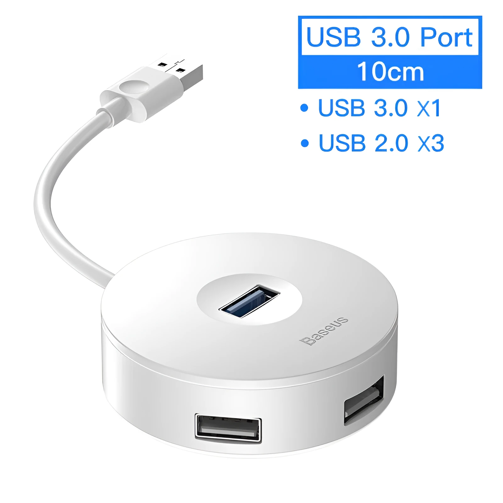 Round USB hub adapter for notebook with black cable and LED indicator for power