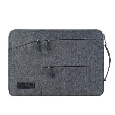 Shockproof portable laptop case in black nylon with zipper closure and interior pockets, fits 15.6 inch laptop