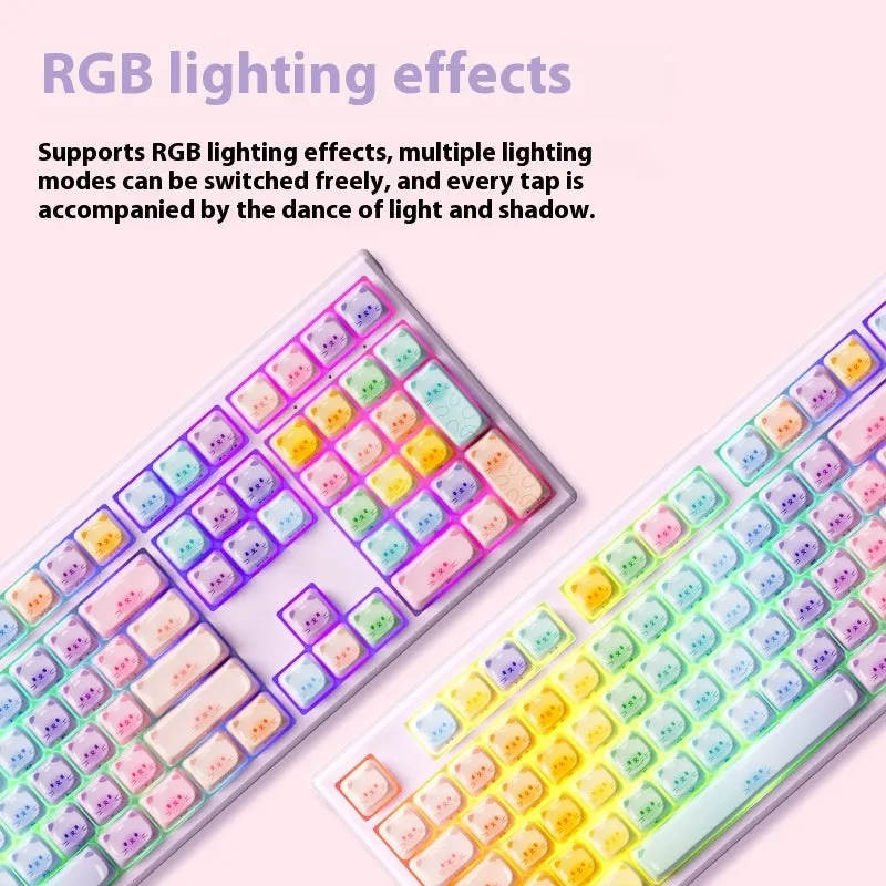 MG108B sugar cat mechanical keyboard with candy cat coloured keys and Bluetooth wireless