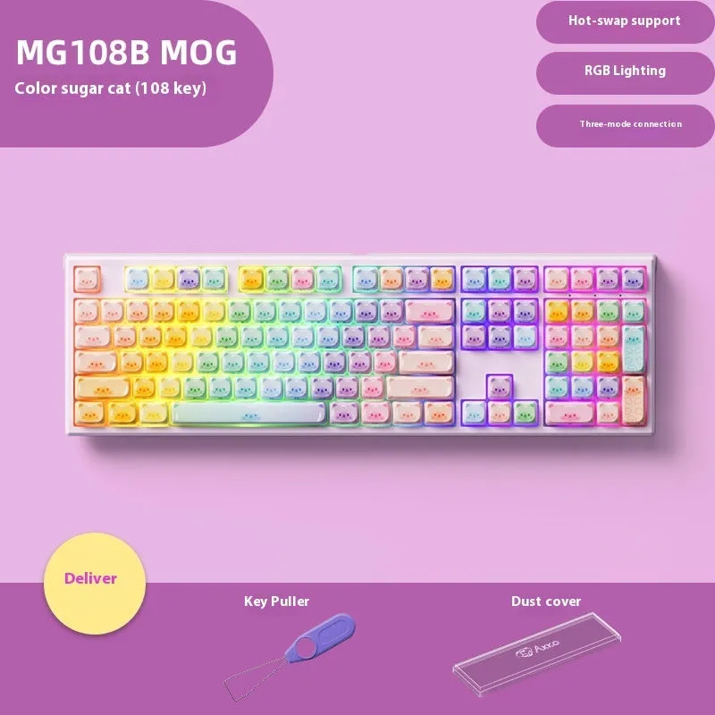 MG108B sugar cat mechanical keyboard with candy cat coloured keys and Bluetooth wireless