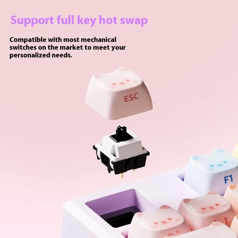 MG108B sugar cat mechanical keyboard with candy cat coloured keys and Bluetooth wireless