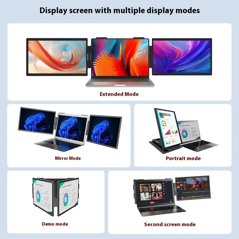 14-inch dual-screen portable monitor with IPS panel and black finish, showing wall-mounted setup for laptop expansion
