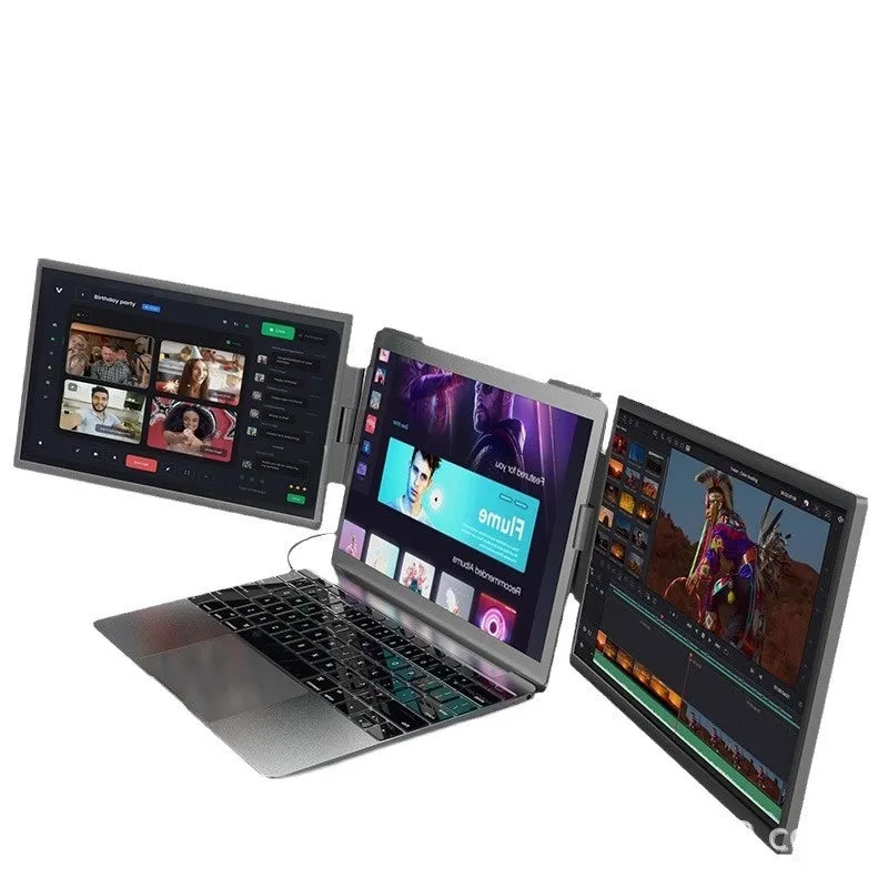 14-inch dual-screen portable monitor with IPS panel and black finish, showing wall-mounted setup for laptop expansion