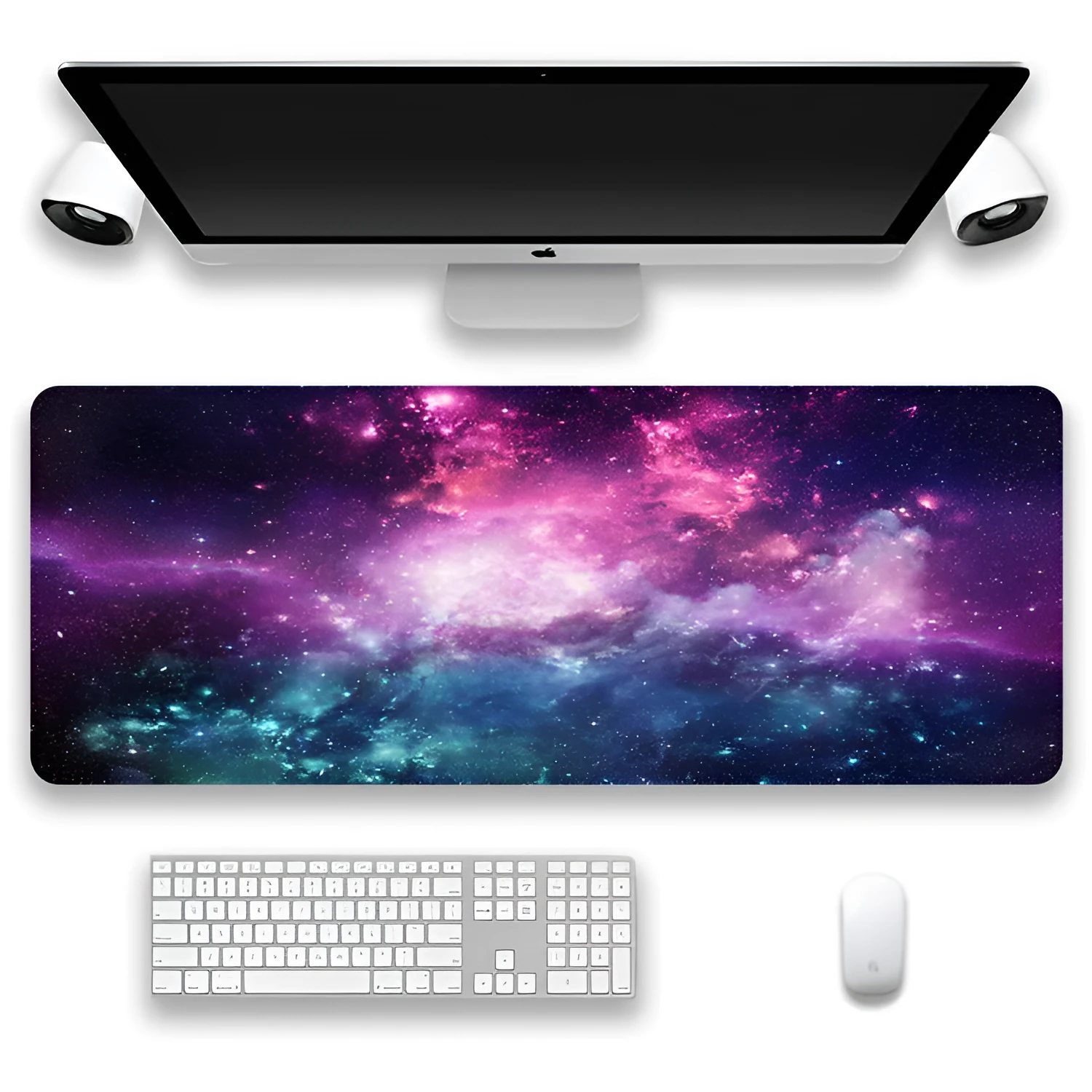 Non-slip rubber cloth keyboard mat with star mouse design printed using L heat transfer on a desk