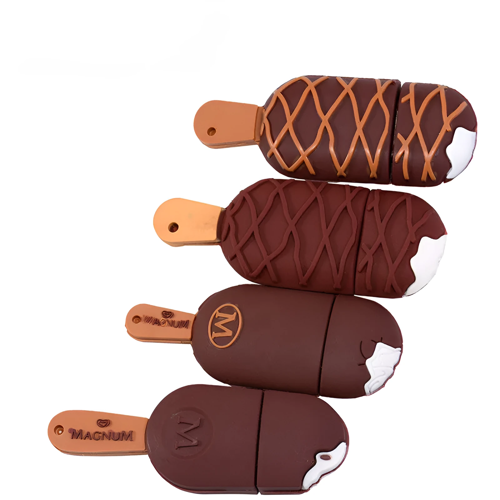 White ice cream shaped silicone USB 2.0 flash drive with 32GB capacity on a plain background