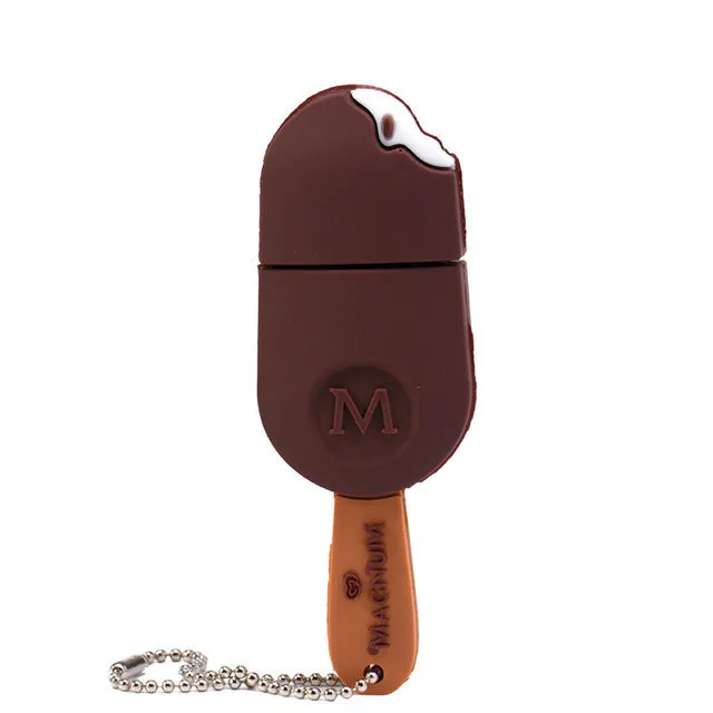 White ice cream shaped silicone USB 2.0 flash drive with 32GB capacity on a plain background