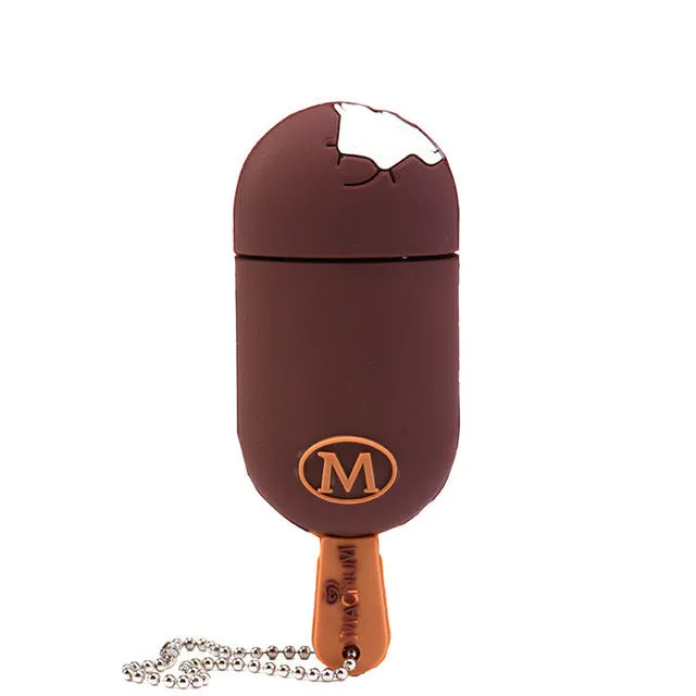White ice cream shaped silicone USB 2.0 flash drive with 32GB capacity on a plain background