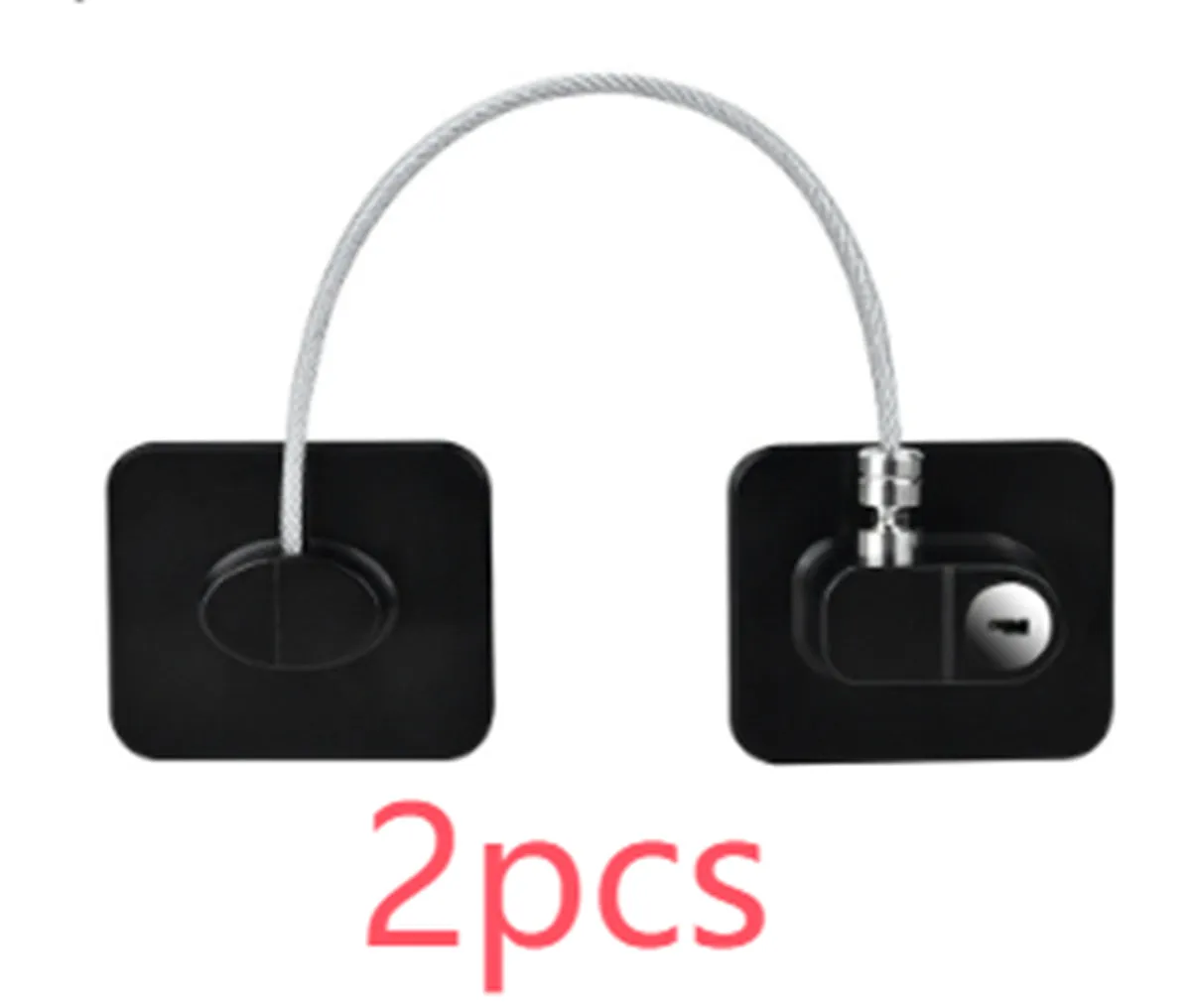 White window security chain lock with steel cable and adhesive base on a window frame