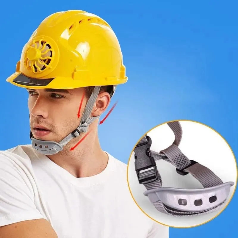 Blue PE sunshade helmet with built-in fan for construction site sun protection