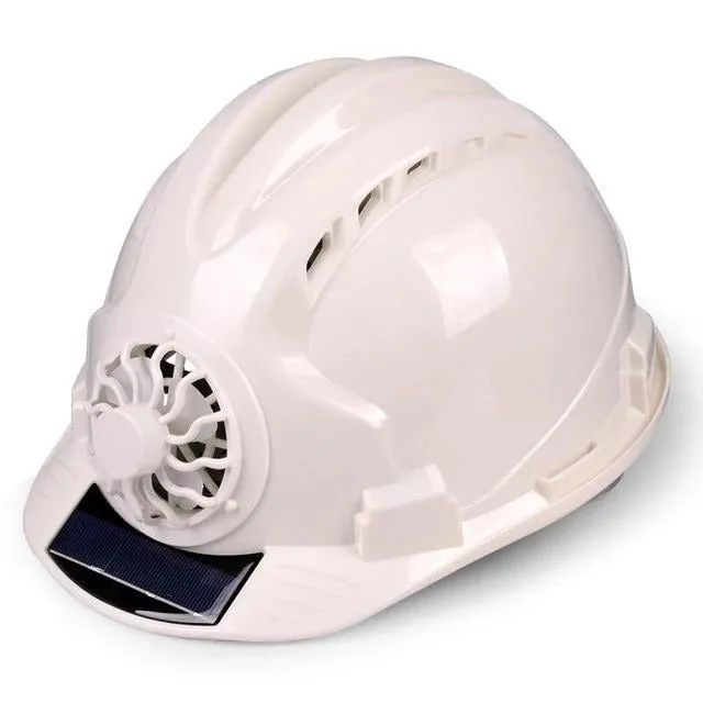 Blue PE sunshade helmet with built-in fan for construction site sun protection